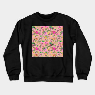 Tropical Flowers on Pink Background Crewneck Sweatshirt